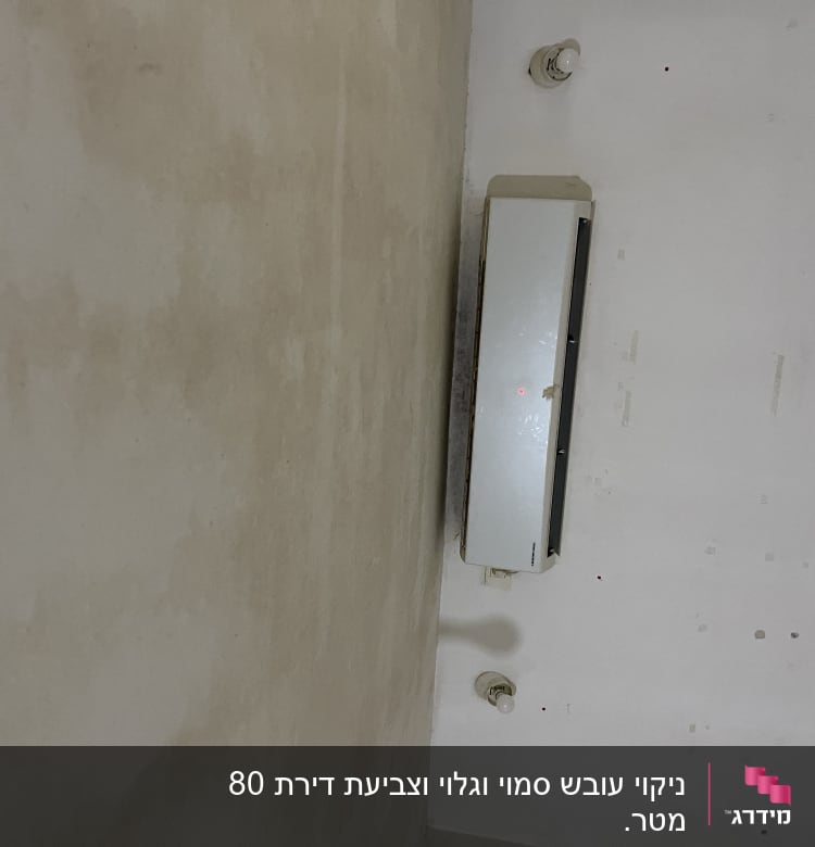 Air conditioner unit on wall with visible stains